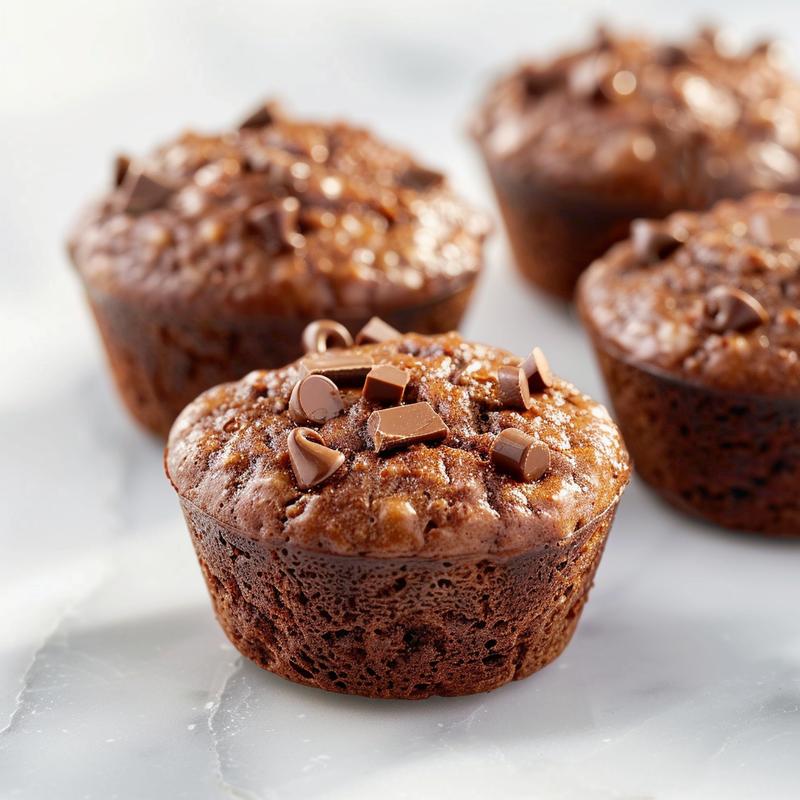Close-up of healthy chocolate muffins on a white marble surface, showcasing their texture.