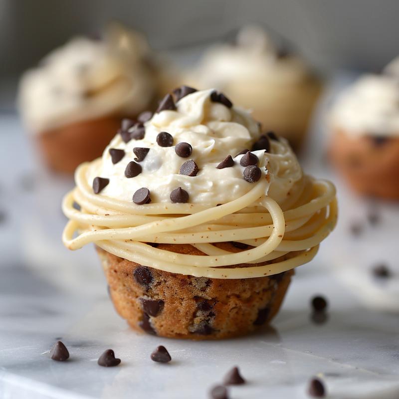 Close-up view of a moist chocolate chip dairy-free muffin on a marble surface.